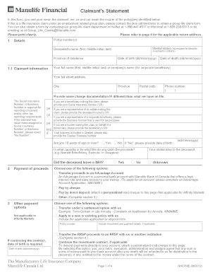 Claimant's Statement for Life Insurance