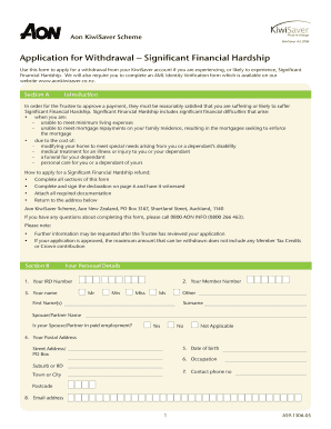 KiwiSaver Significant Financial Hardship Withdrawal Application