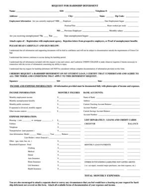 Request for Hardship Deferment