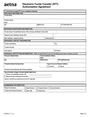 Aetna EFT Authorization Agreement