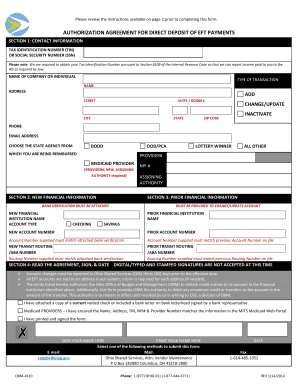 Ohio EFT Enrollment Authorization Agreement