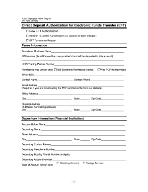 Public Employees Health Program EFT Authorization Form