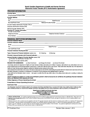 South Carolina EFT Authorization Agreement
