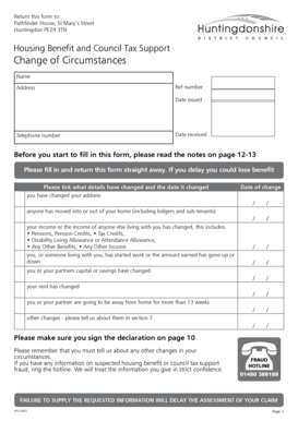 UK Housing Benefit and Council Tax Support Change of Circumstances Form