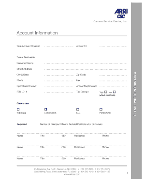 Camera Service Center Credit Application