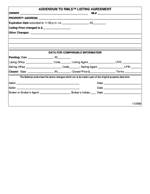 Addendum to RMLS Listing Agreement