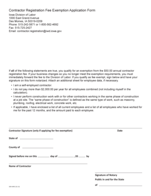 Iowa Contractor Registration Fee Exemption Application