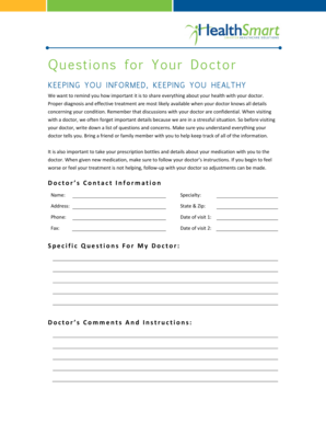Questions for Your Doctor Form