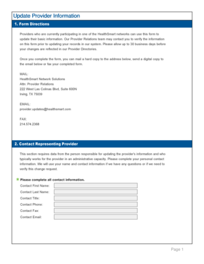Update Provider Information Form