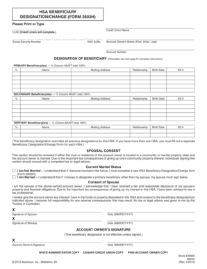 HSA Beneficiary Designation Form 2603H