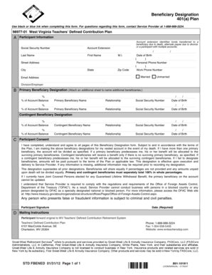 West Virginia Teachers’ Defined Contribution Plan Beneficiary Designation