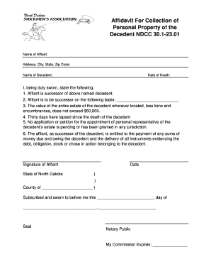 Affidavit for Collection of Personal Property Form - ndstockmen