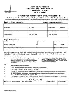 California Death Record Request Form