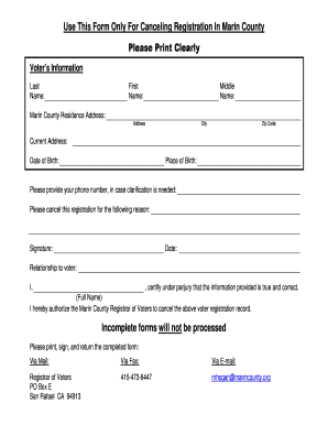 Marin County Voter Registration Cancellation Form