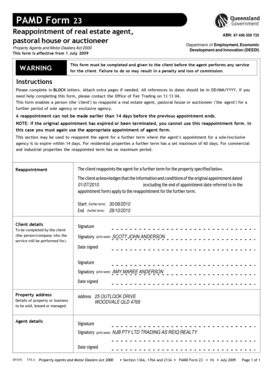 PAMD Form 23 Reappointment of Real Estate Agent