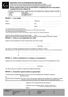 Small Business Rate Relief Application Form