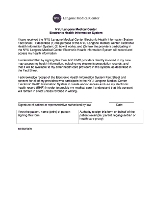 NYU Langone Medical Center Electronic Health Information System Consent