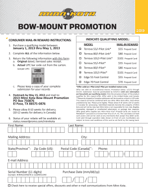 2013 Minn Kota Bow-Mount Promotion Reward Form