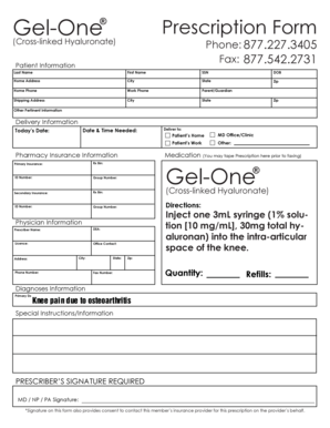 Gel-One Prescription Form
