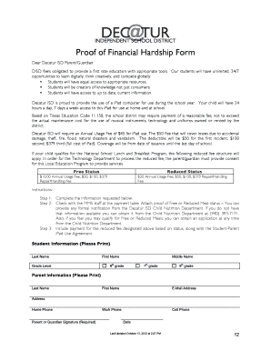 Decatur ISD Proof of Financial Hardship Form
