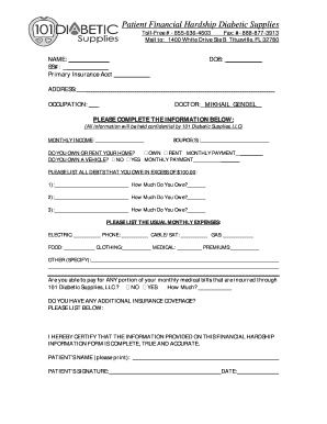 Patient Financial Hardship Diabetic Supplies Form