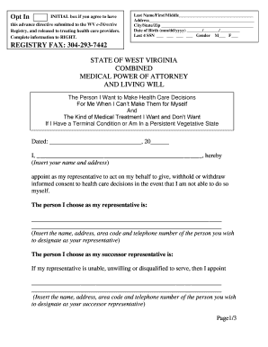 Wv advance directive form fillable