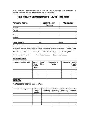 2013 Tax Return Questionnaire