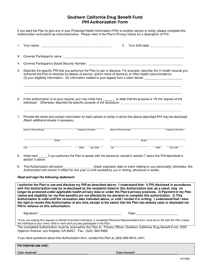 Southern California Drug Benefit Fund PHI Authorization Form