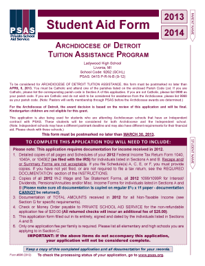 2013-2014 Archdiocese of Detroit Tuition Assistance Application