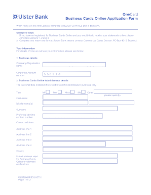 Ulster Bank Business Cards Online Application Form