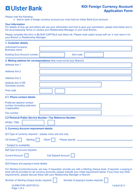 Ulster Bank Foreign Currency Account Application Form