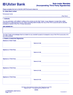 Sole Trader Mandate Form