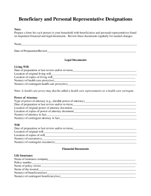 Beneficiary and Personal Representative Designations Form