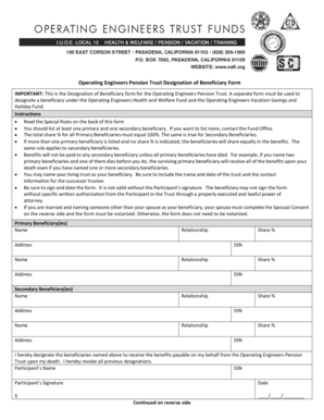 Operating Engineers Pension Trust Beneficiary Designation Form