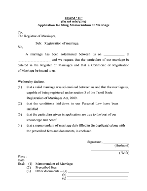 Tamil Nadu Marriage Registration Application