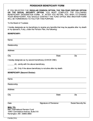Pensioner Beneficiary Designation Form