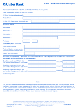 Ulster Bank Credit Card Balance Transfer Request