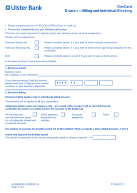 OneCard Diversion Billing and Individual Blocking Form