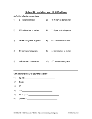 Scientific Notation and Unit Prefixes Worksheet