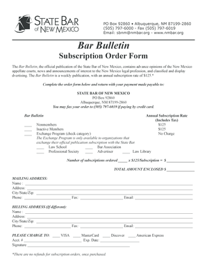 Bar Bulletin Subscription Order Form - State Bar of New Mexico - nmbar