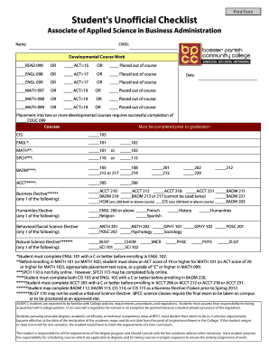 Student's Unofficial Checklist - bpcc