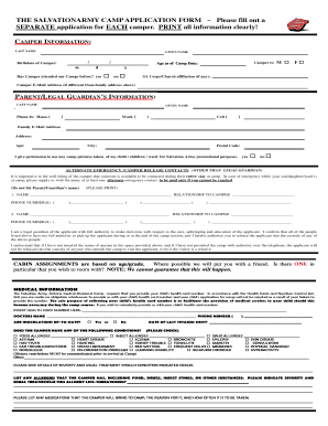 Salvation Army Camp Application Form