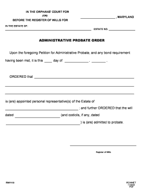 Maryland Administrative Probate Order