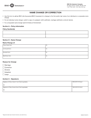 BMO Life Assurance Name Change Form