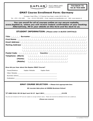 GMAT Course Enrollment Form