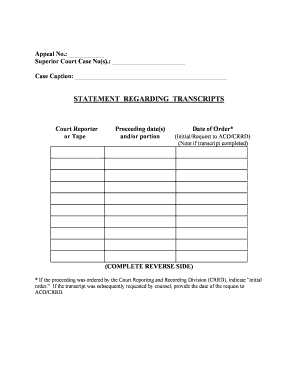 Statement Regarding Transcripts