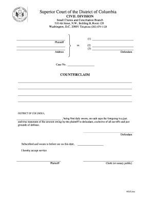 District of Columbia Small Claims Counterclaim Form