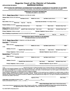Application for Temporary Authorization to Celebrate a Marriage