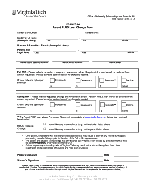 Parent PLUS Loan Change Form
