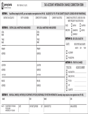 Pennsylvania Tax Account Information Change/Correction Form